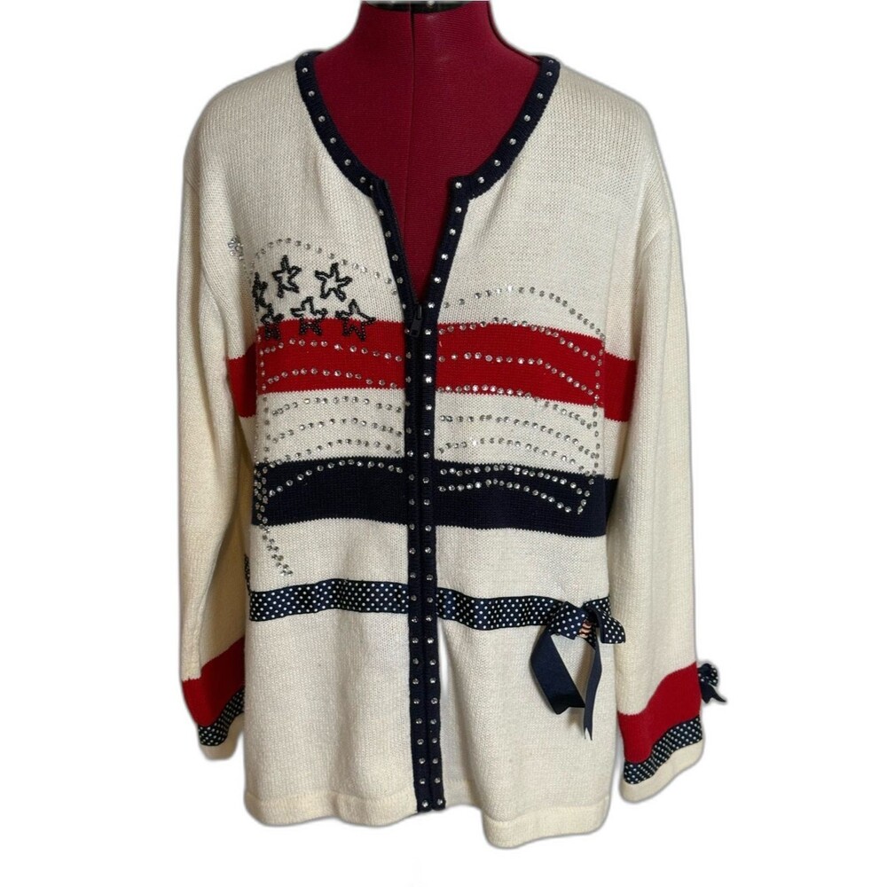 Storybook Knits Embellished Cardigan Women's Size Large American Celebration - Picture 2 of 15